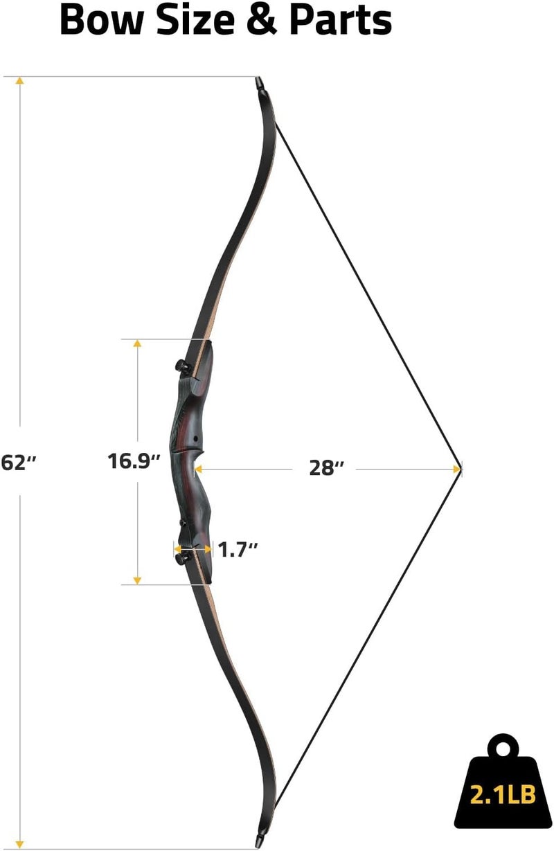 CVLIFE 62" Recurve Bow and Arrow Set for Adults and Hunter,30lb-40lb Right Hand Wooden Takedown Hunting Recurve Bow,for Beginners to Advanced,Outdoor Hunting and Target Practice - Image 4